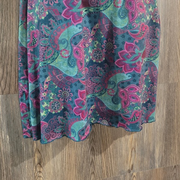 VTG Title Nine Athletic Dress M Floral Paisley Faux Roll Tab Slv Scalloped Hem - Picture 6 of 12